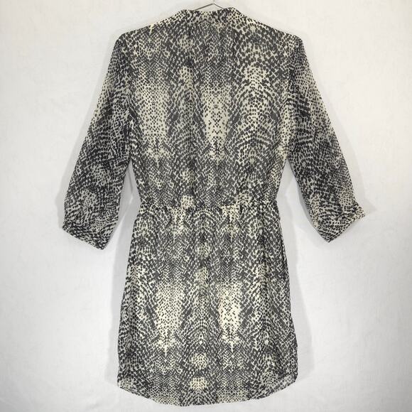 Vince Camuto Dress Womens 4 Gray Geometric Ruched Waist Tie Front Button Lined - Picture 8 of 13